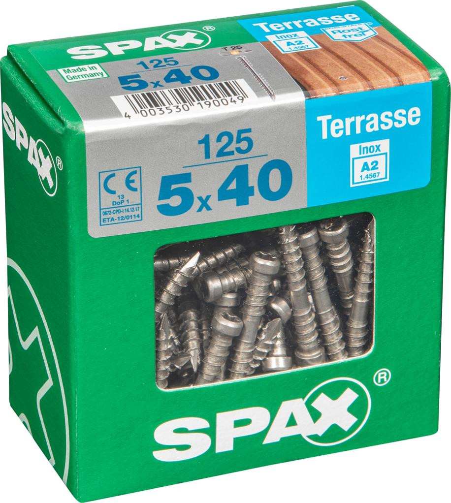 Lot de 125 vis inox tête cylindrique SPAX, Diam.5 mm x L.40 mm
