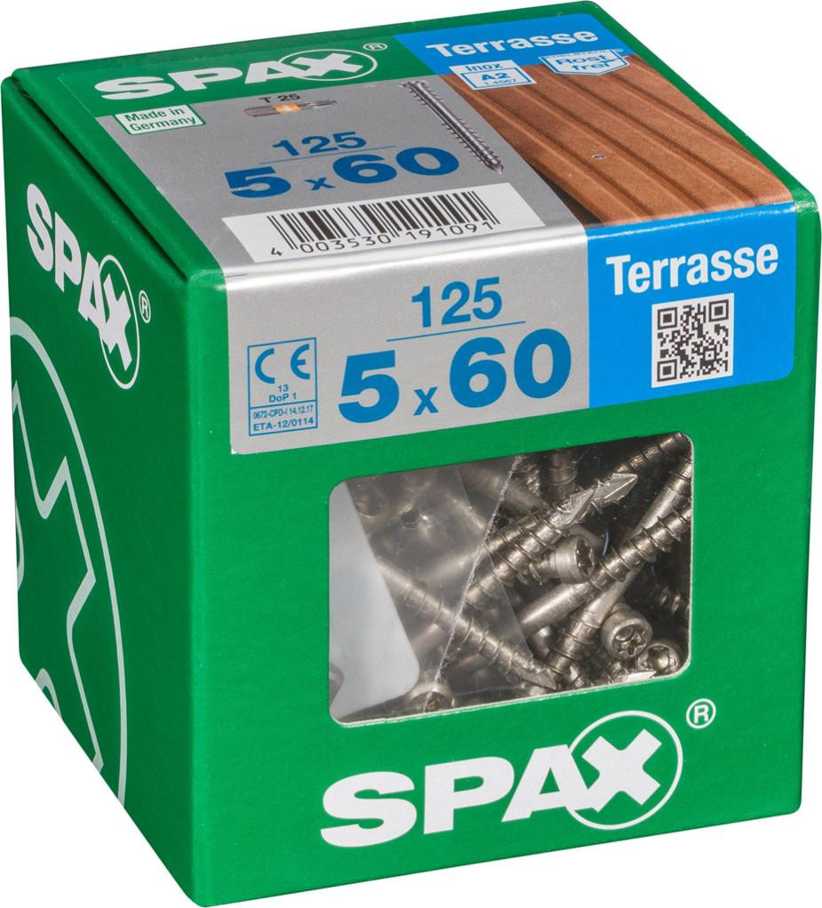 Lot de 125 vis inox tête cylindrique SPAX, Diam.5 mm x L.60 mm