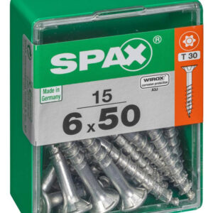 Lot de 15 vis acier tête autofraisée plate SPAX, Diam.6 mm x L.50 mm