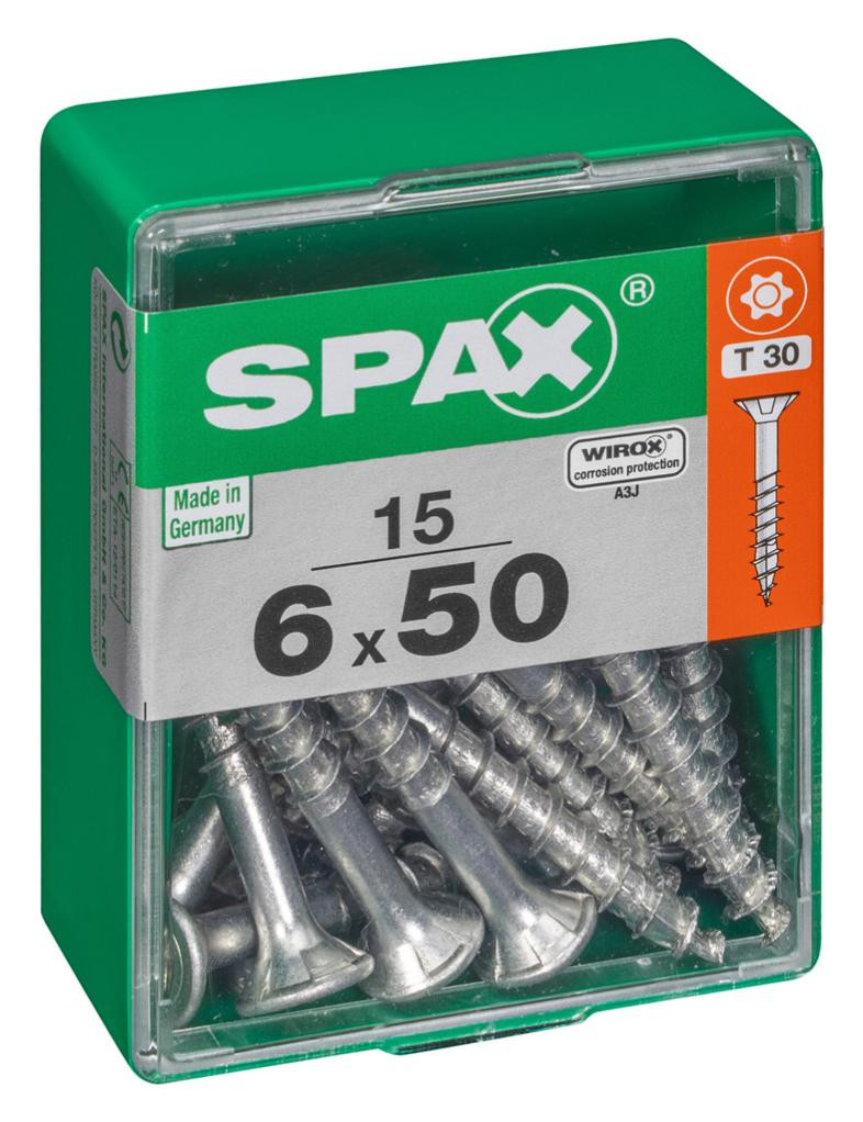 Lot de 15 vis acier tête autofraisée plate SPAX, Diam.6 mm x L.50 mm