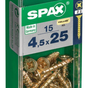 Lot de 15 vis acier tête fraisée pozidriv SPAX, Diam.4.5 mm x L.25 mm
