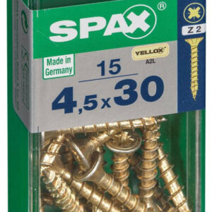 Lot de 15 vis acier tête fraisée pozidriv SPAX, Diam.4.5 mm x L.30 mm