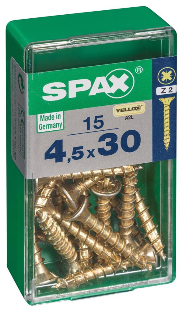 Lot de 15 vis acier tête fraisée pozidriv SPAX, Diam.4.5 mm x L.30 mm