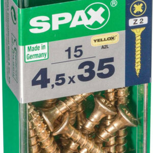 Lot de 15 vis acier tête fraisée pozidriv SPAX, Diam.4.5 mm x L.35 mm