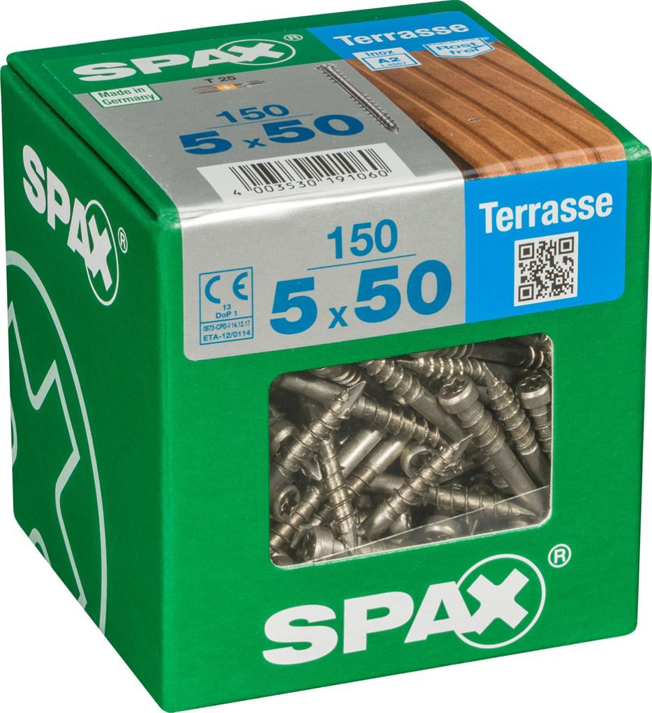 Lot de 150 vis inox tête cylindrique SPAX, Diam.5 mm x L.50 mm