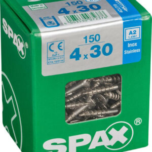 Lot de 150 vis inox tête fraisée torx SPAX, Diam.4 mm x L.30 mm