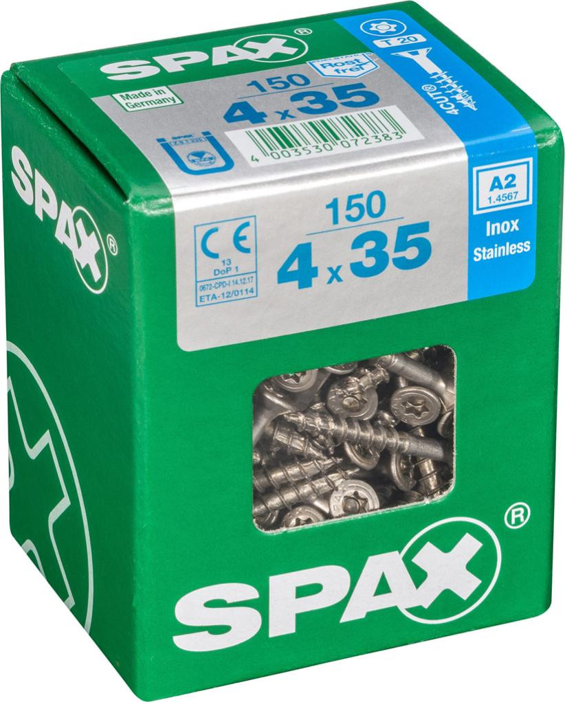 Lot de 150 vis inox tête fraisée torx SPAX, Diam.4 mm x L.35 mm