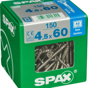 Lot de 150 vis inox tête fraisée torx SPAX, Diam.4.5 mm x L.60 mm