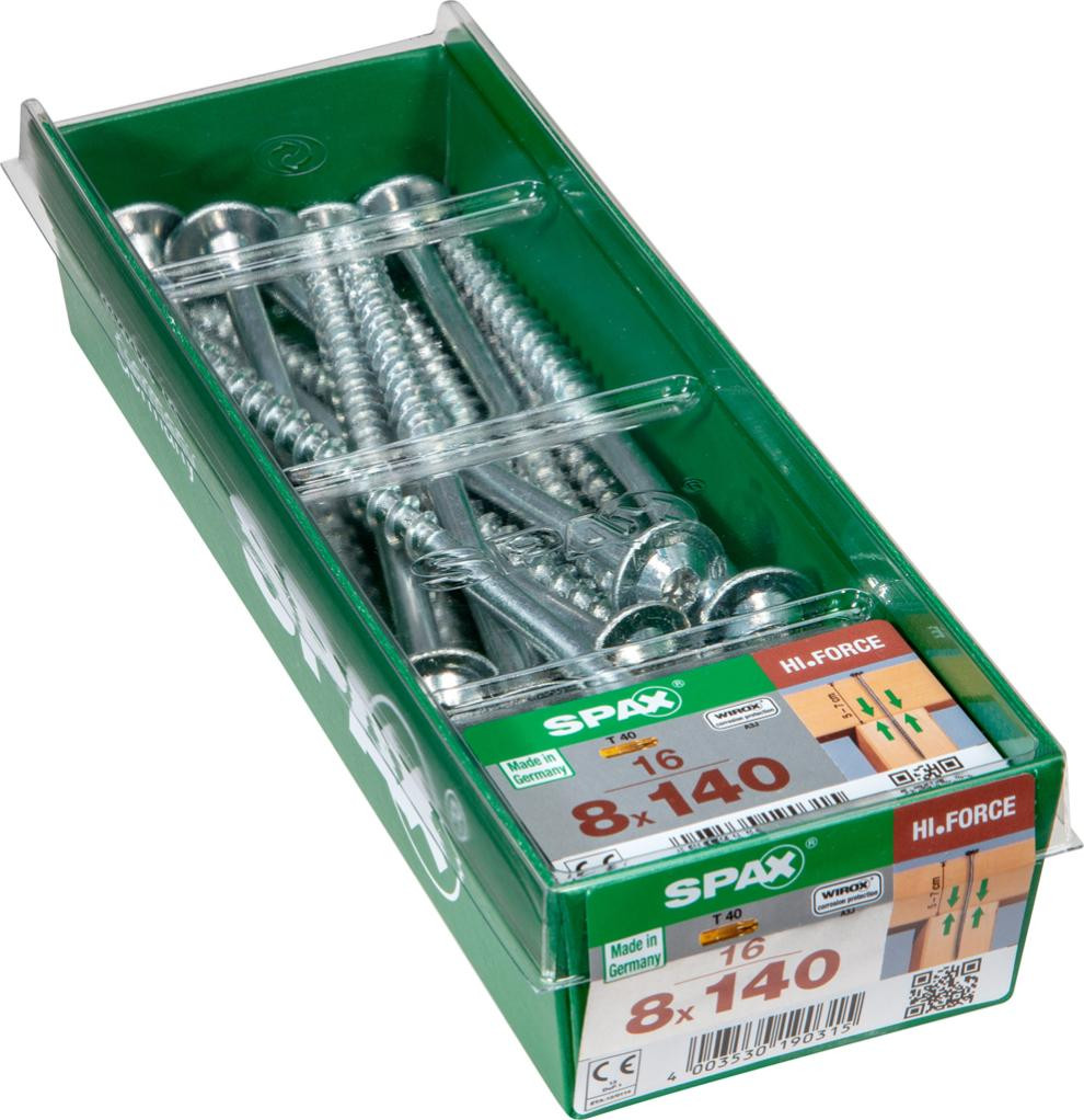 Lot de 16 vis acier torx SPAX, Diam.8 mm x L.140 mm