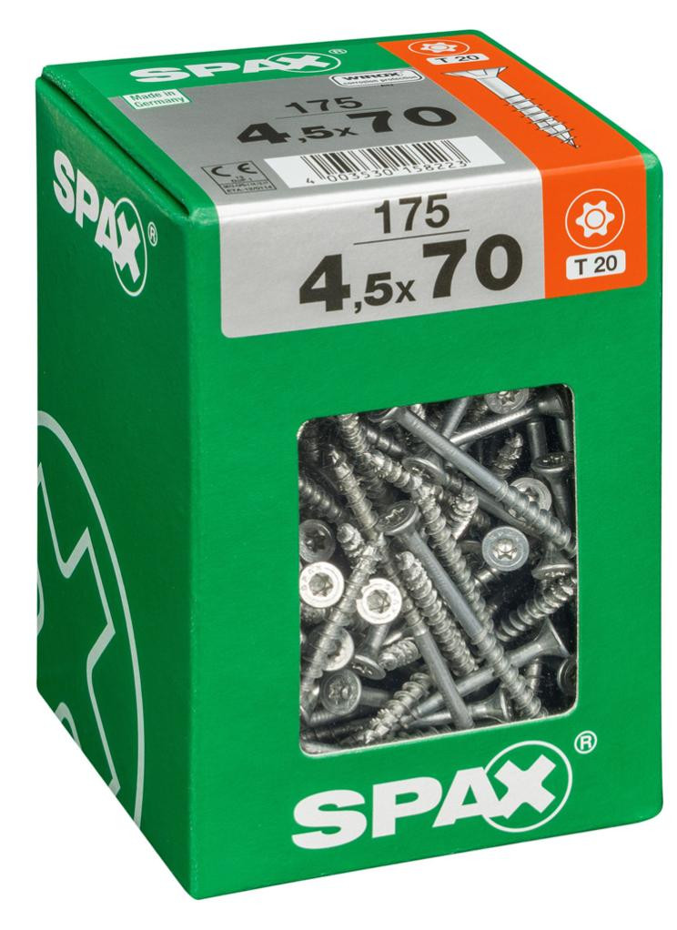 Lot de 175 vis acier tête fraisée torx SPAX, Diam.4.5 mm x L.70 mm