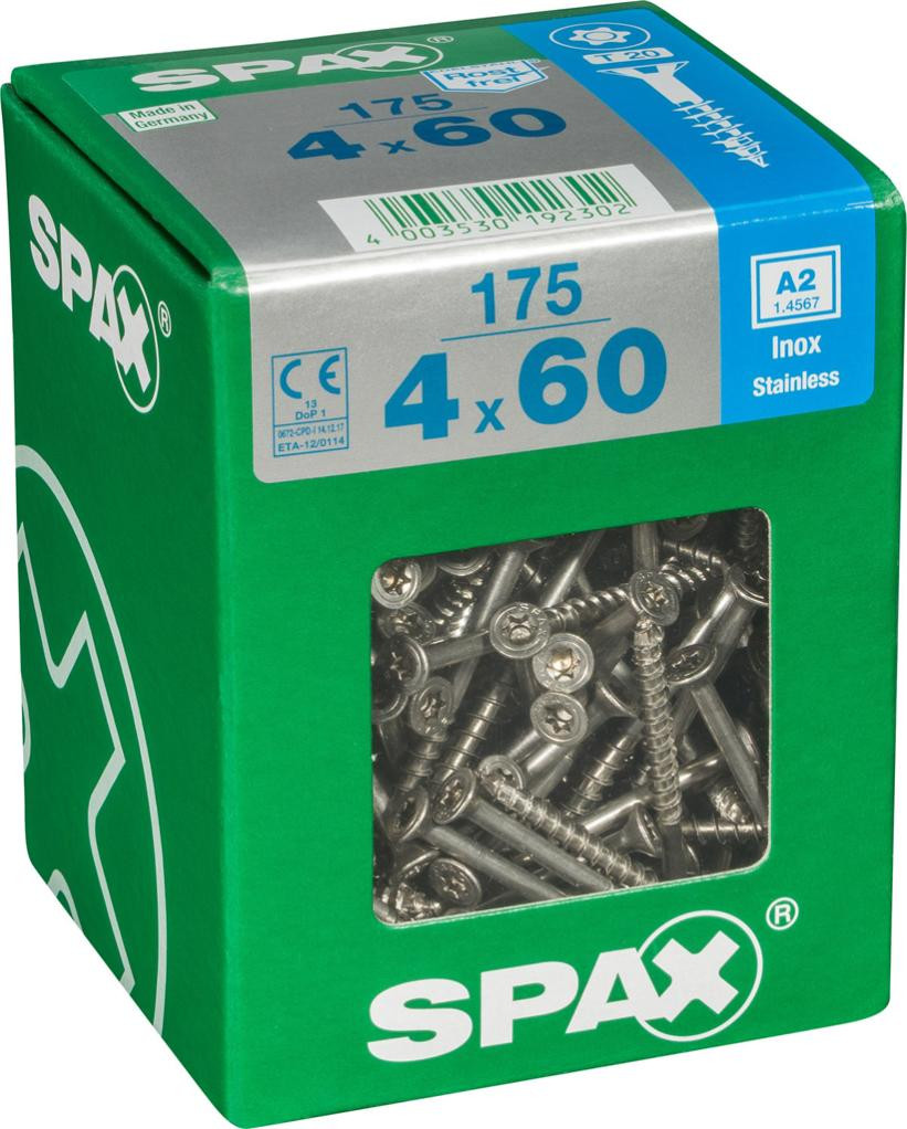 Lot de 175 vis inox tête fraisée torx SPAX, Diam.4 mm x L.60 mm