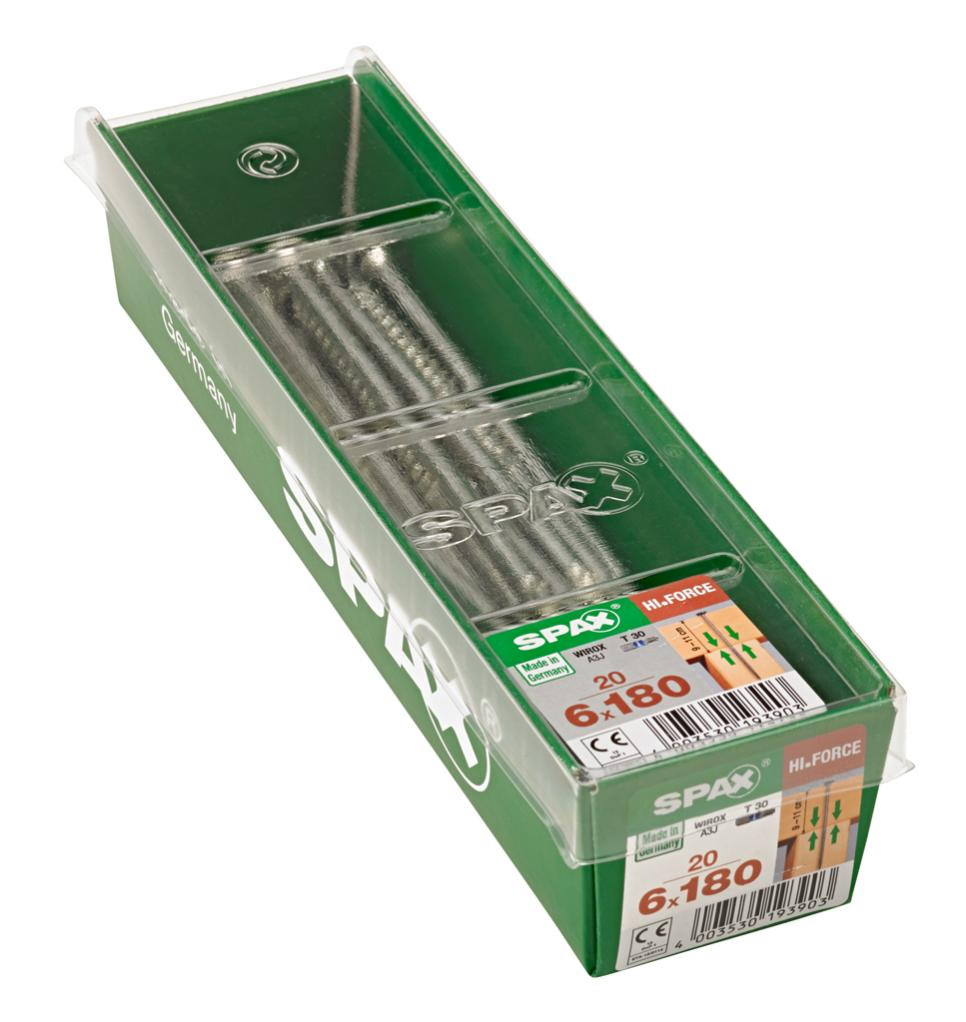 Lot de 20 vis acier tête fraisée bombée torx SPAX, Diam.6 mm x L.180 mm