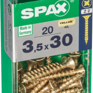 Lot de 20 vis acier tête fraisée pozidriv SPAX, Diam.3.5 mm x L.30 mm