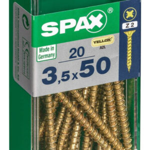 Lot de 20 vis acier tête fraisée pozidriv SPAX, Diam.3.5 mm x L.50 mm