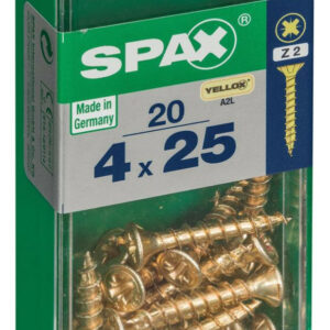 Lot de 20 vis acier tête fraisée pozidriv SPAX, Diam.4 mm x L.25 mm