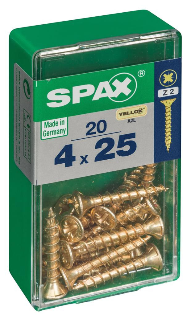 Lot de 20 vis acier tête fraisée pozidriv SPAX, Diam.4 mm x L.25 mm
