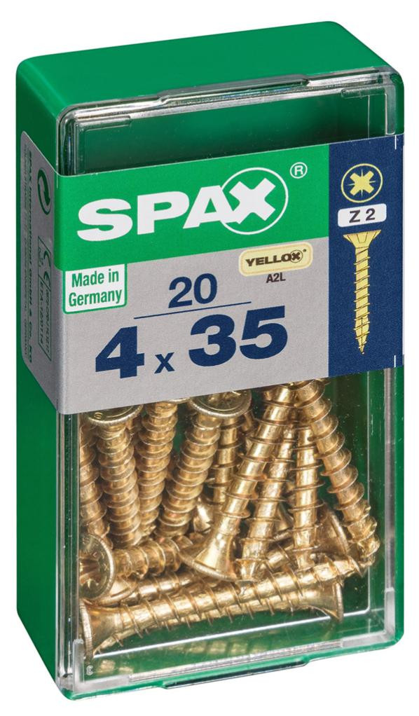 Lot de 20 vis acier tête fraisée pozidriv SPAX, Diam.4 mm x L.35 mm