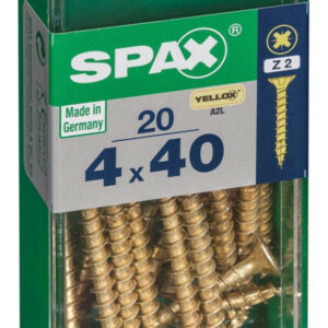 Lot de 20 vis acier tête fraisée pozidriv SPAX, Diam.4 mm x L.40 mm
