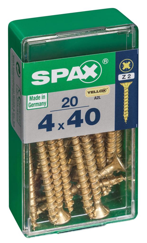 Lot de 20 vis acier tête fraisée pozidriv SPAX, Diam.4 mm x L.40 mm