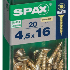 Lot de 20 vis acier tête fraisée pozidriv SPAX, Diam.4.5 mm x L.16 mm