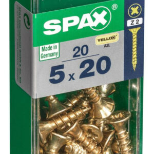 Lot de 20 vis acier tête fraisée pozidriv SPAX, Diam.5 mm x L.20 mm