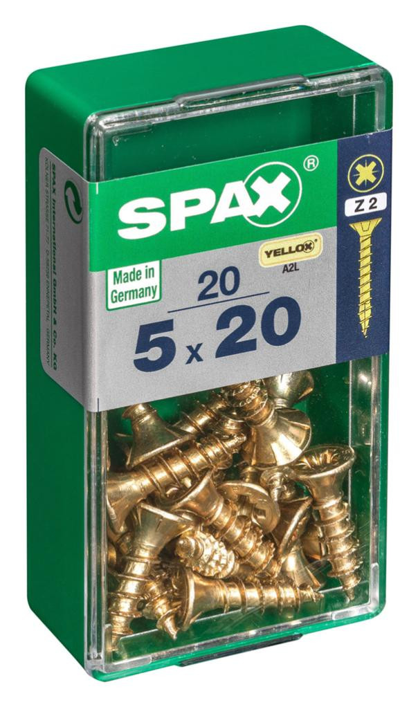 Lot de 20 vis acier tête fraisée pozidriv SPAX, Diam.5 mm x L.20 mm