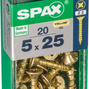 Lot de 20 vis acier tête fraisée pozidriv SPAX, Diam.5 mm x L.25 mm