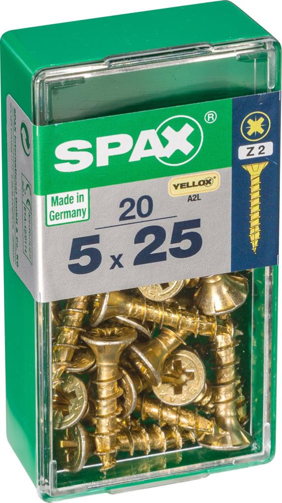 Lot de 20 vis acier tête fraisée pozidriv SPAX, Diam.5 mm x L.25 mm