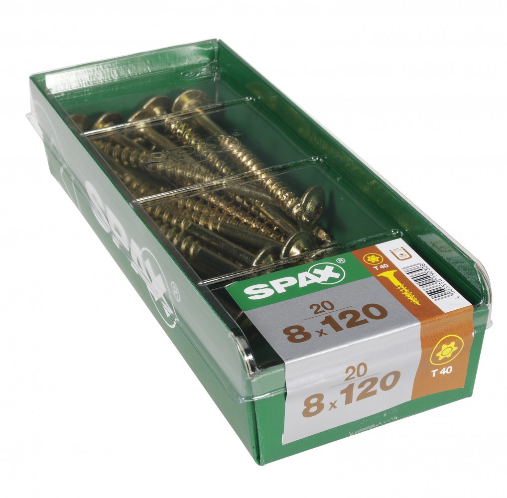 Lot de 20 vis acier torx SPAX, Diam.8 mm x L.120 mm