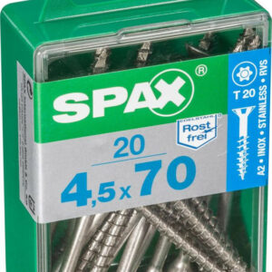 Lot de 20 vis inox tête fraisée torx SPAX, Diam.4.5 mm x L.70 mm