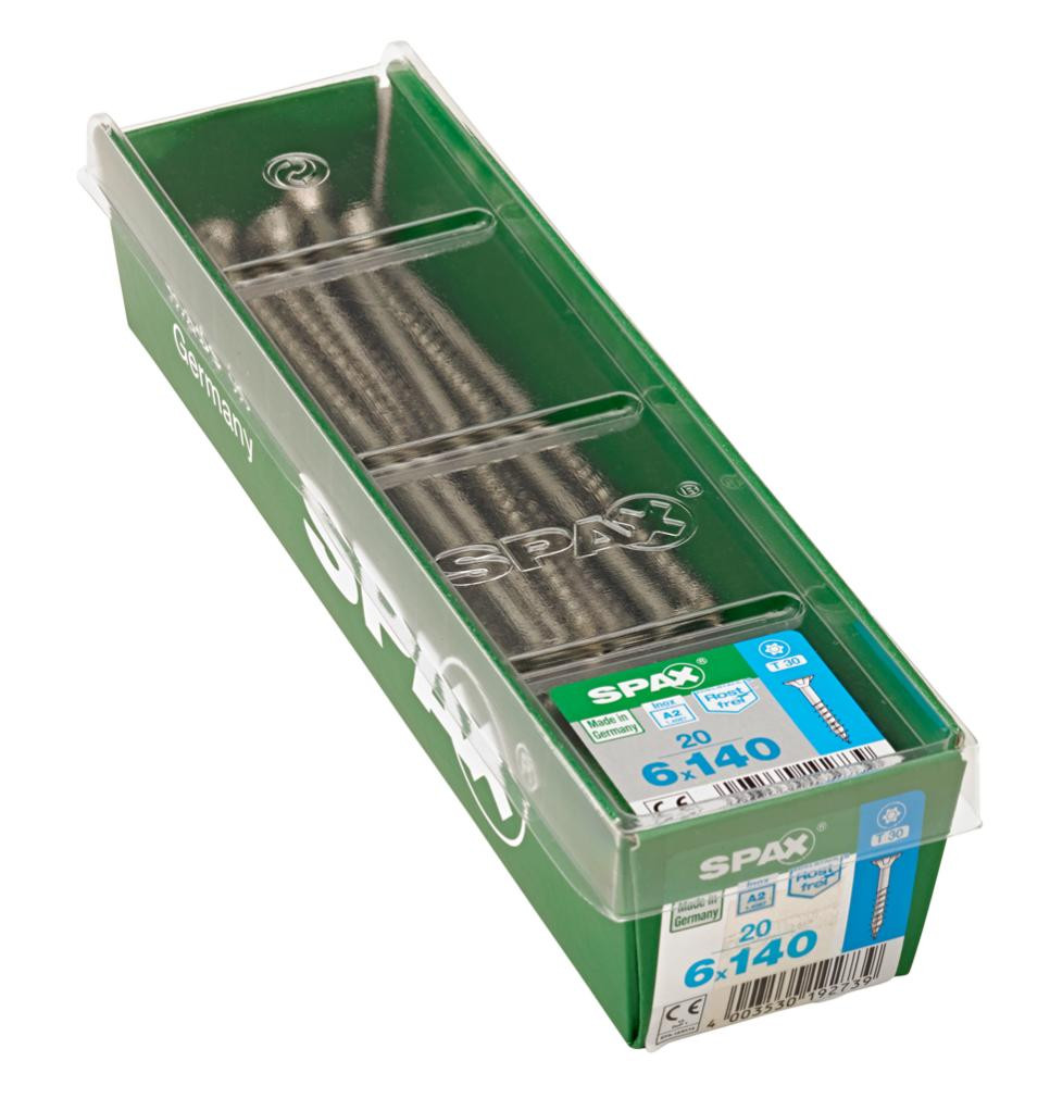 Lot de 20 vis inox tête fraisée torx SPAX, Diam.6 mm x L.140 mm