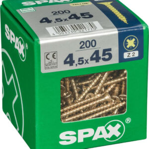 Lot de 200 vis acier tête fraisée pozidriv SPAX, Diam.4.5 mm x L.45 mm