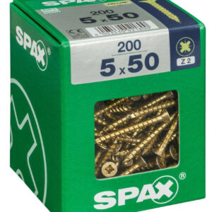 Lot de 200 vis acier tête fraisée pozidriv SPAX, Diam.5 mm x L.50 mm