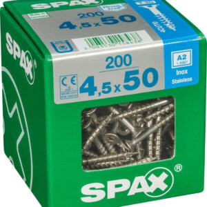 Lot de 200 vis inox tête fraisée torx SPAX, Diam.4.5 mm x L.50 mm