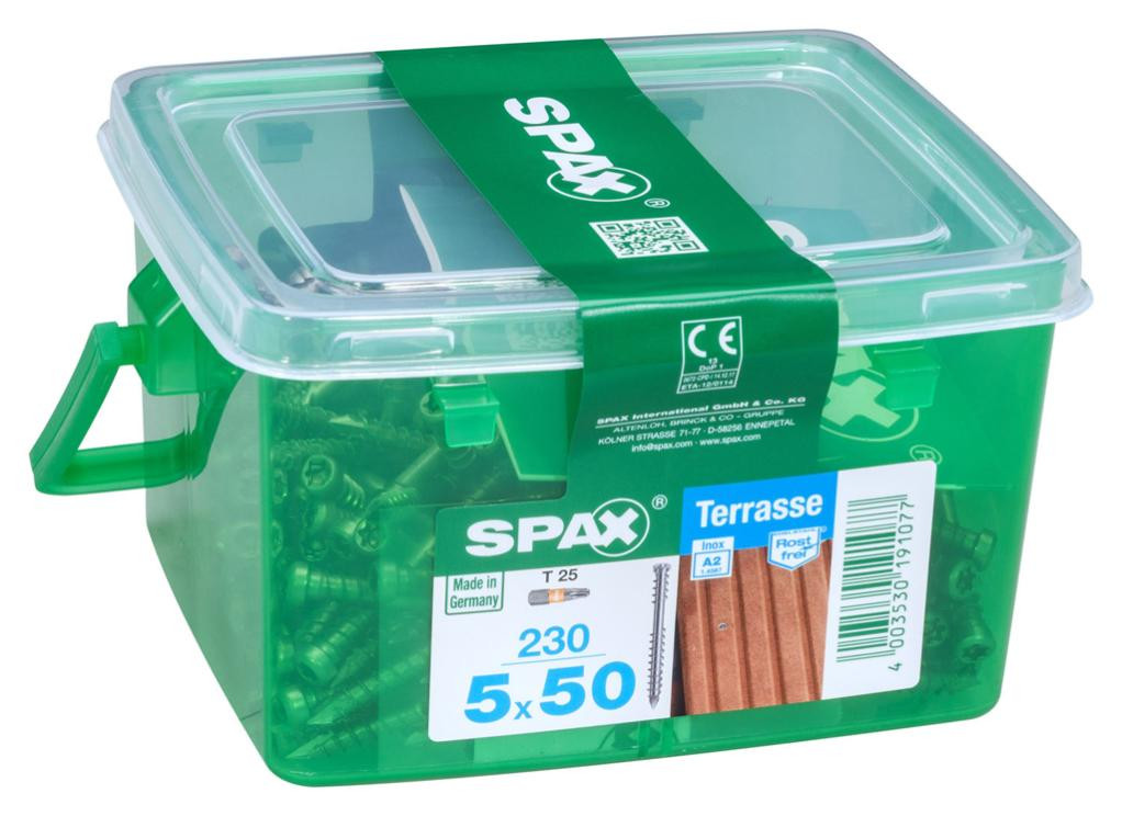 Lot de 230 vis inox tête cylindrique torx SPAX, Diam.5 mm x L.50 mm