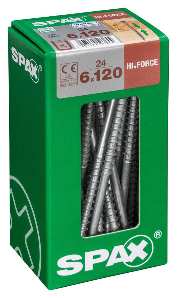 Lot de 24 vis acier tête fraisée bombée torx SPAX, Diam.6 mm x L.120 mm