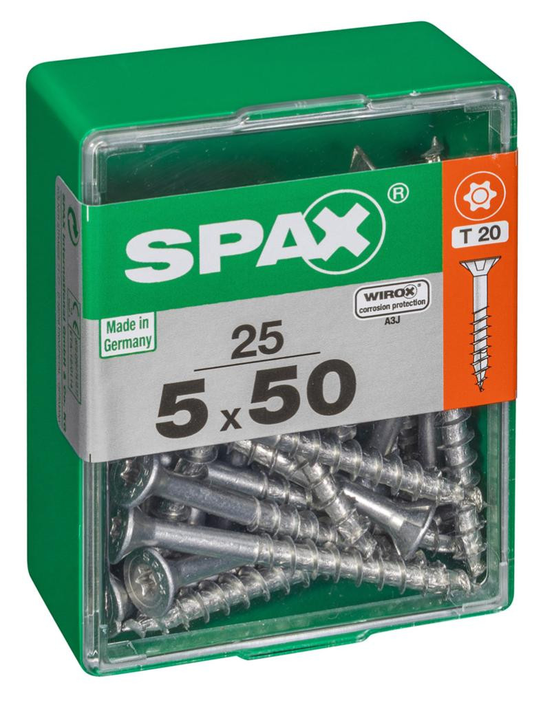 Lot de 25 vis acier tête autofraisée plate SPAX, Diam.5 mm x L.50 mm