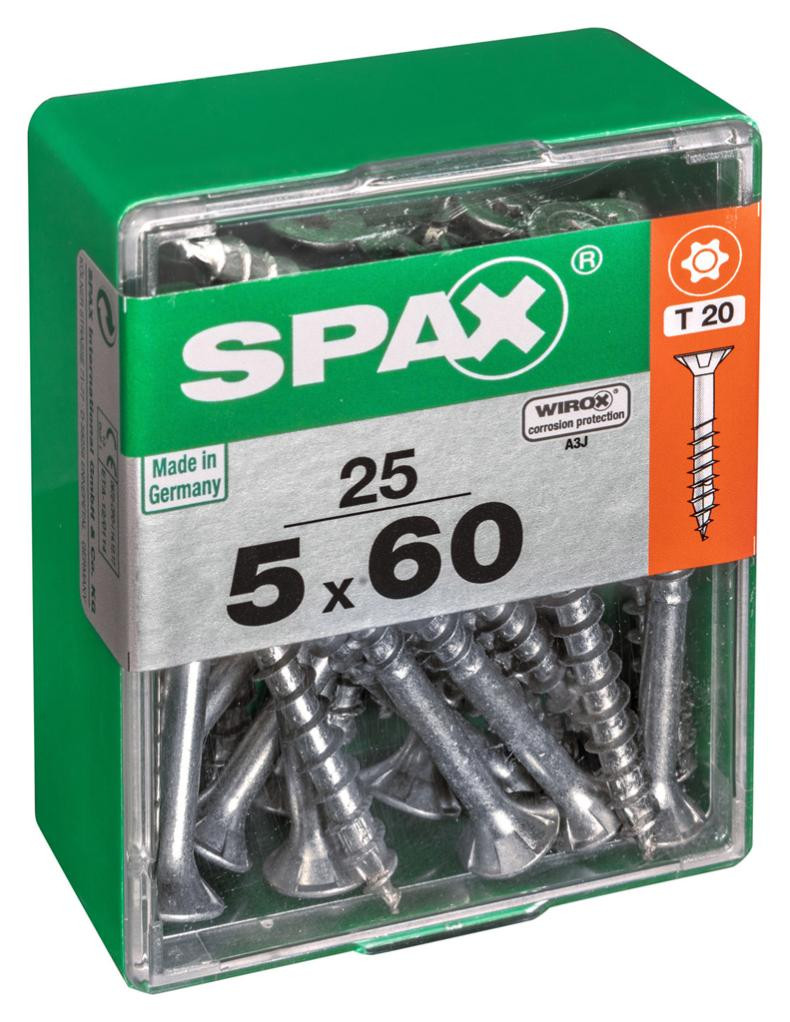 Lot de 25 vis acier tête autofraisée plate SPAX, Diam.5 mm x L.60 mm