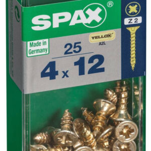 Lot de 25 vis acier tête cylindrique bombée pozidriv SPAX, Diam.4 mm x L.12 mm