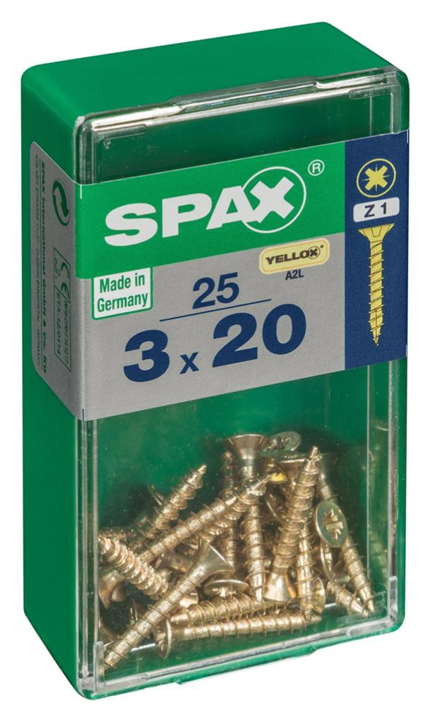 Lot de 25 vis acier tête fraisée pozidriv SPAX, Diam.3 mm x L.20 mm