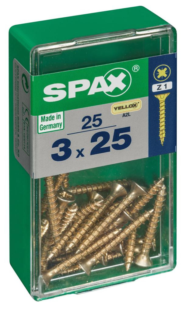 Lot de 25 vis acier tête fraisée pozidriv SPAX, Diam.3 mm x L.25 mm
