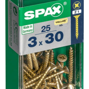 Lot de 25 vis acier tête fraisée pozidriv SPAX, Diam.3 mm x L.30 mm