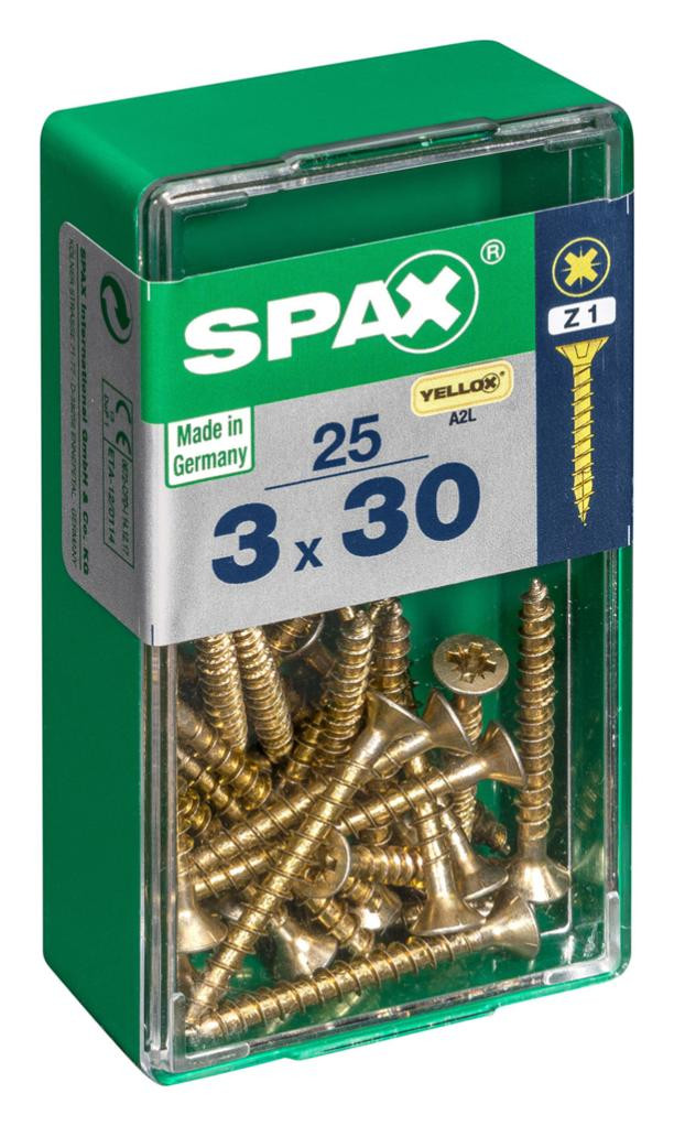 Lot de 25 vis acier tête fraisée pozidriv SPAX, Diam.3 mm x L.30 mm