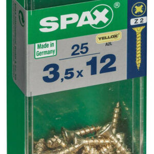 Lot de 25 vis acier tête fraisée pozidriv SPAX, Diam.3.5 mm x L.12 mm