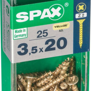Lot de 25 vis acier tête fraisée pozidriv SPAX, Diam.3.5 mm x L.20 mm