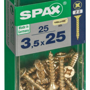 Lot de 25 vis acier tête fraisée pozidriv SPAX, Diam.3.5 mm x L.25 mm