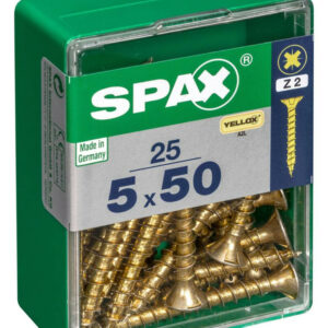 Lot de 25 vis acier tête fraisée pozidriv SPAX, Diam.5 mm x L.50 mm