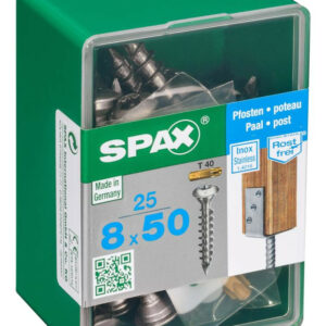 Lot de 25 vis inox tête fraisée bombée torx SPAX, Diam.8 mm x L.50 mm