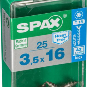 Lot de 25 vis inox tête fraisée torx SPAX, Diam.3.5 mm x L.16 mm