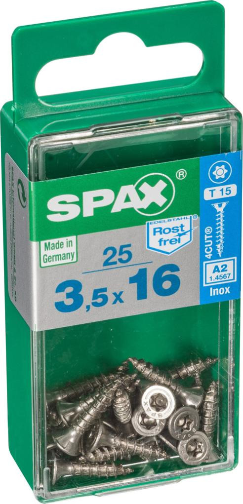 Lot de 25 vis inox tête fraisée torx SPAX, Diam.3.5 mm x L.16 mm
